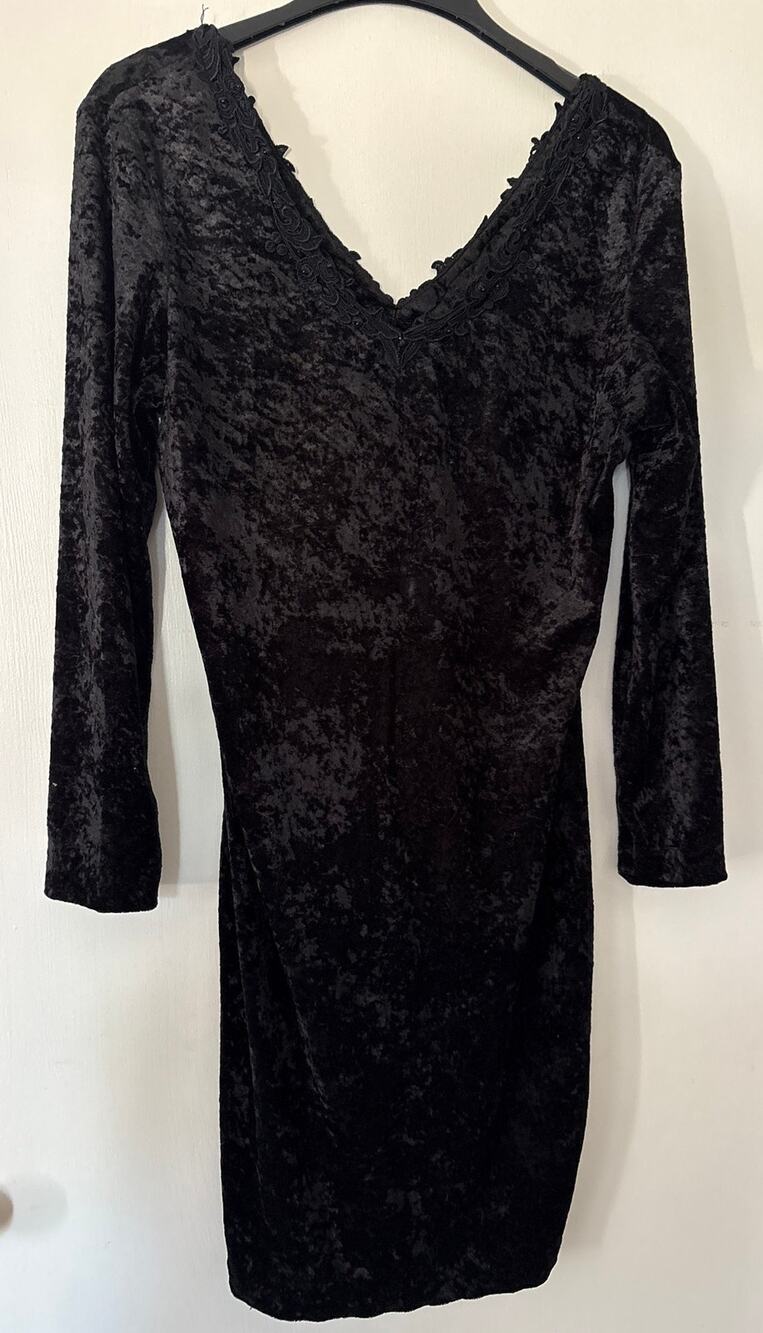 Vintage Molly Malloy Dress  12 Black Crushed Velvet Lace  90s Cocktail Goth